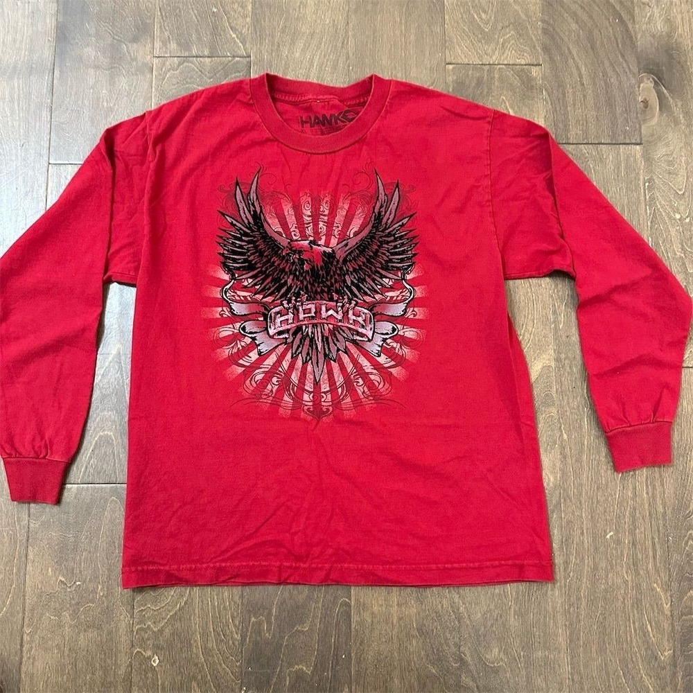 Tony‎ Hawk Boys Long Sleeve Red Graphic T-Shirt Size M Eagle Y2K Grunge